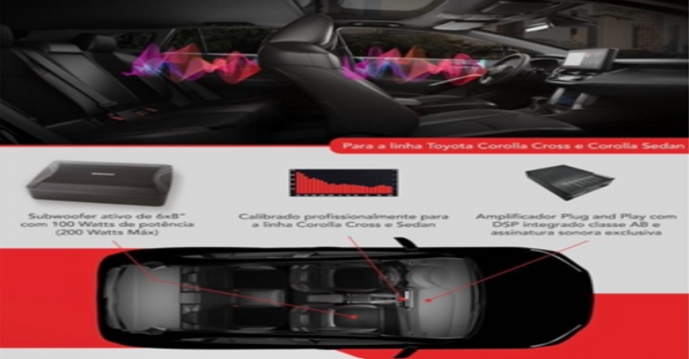 galeria Premium Sound composto por Subwoofer, Amplificador com processador de áudio, suportes e chicite de instalação
