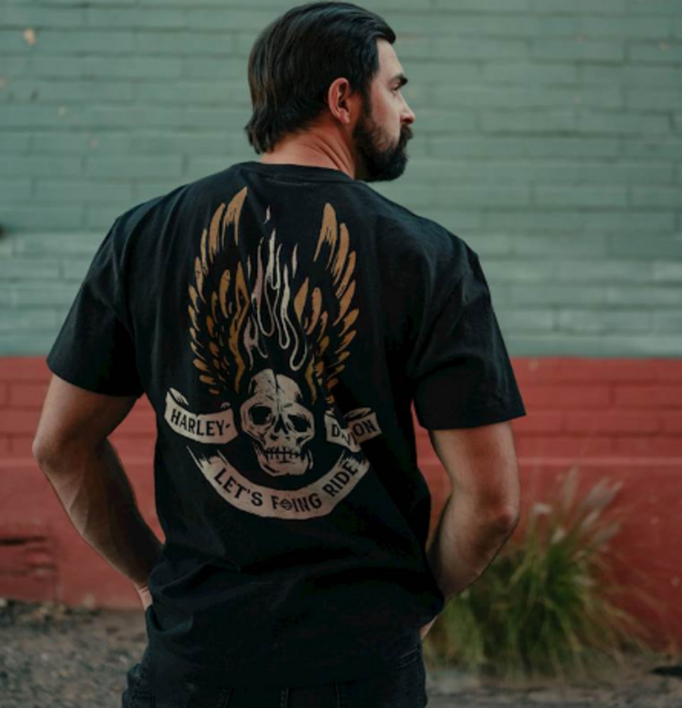 galeria CAMISETA UNISSEX H-D "LET'S F**KING RIDE" WINGED SKULL 