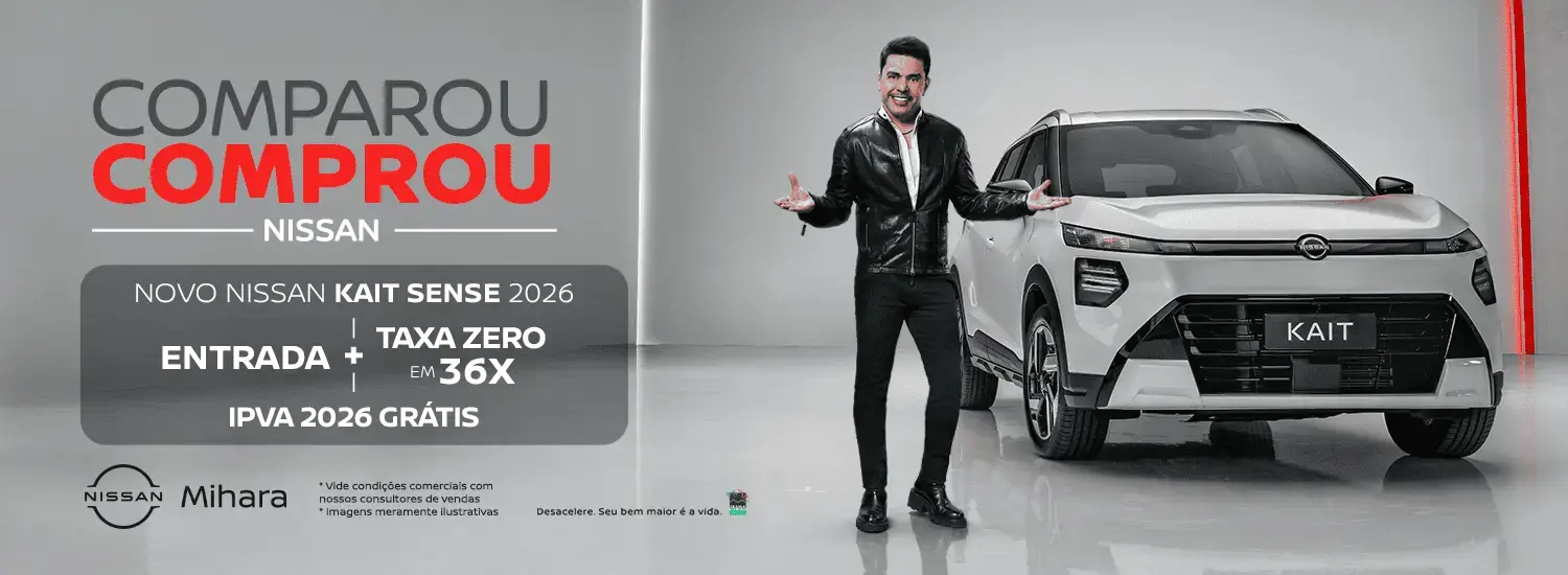 COMPROU GANHOU NISSAN - NOVO NISSAN KAIT SENSE 2026 ENTRADA + TAXA ZERO EM 36X IPVA 2026 GRÁTIS 