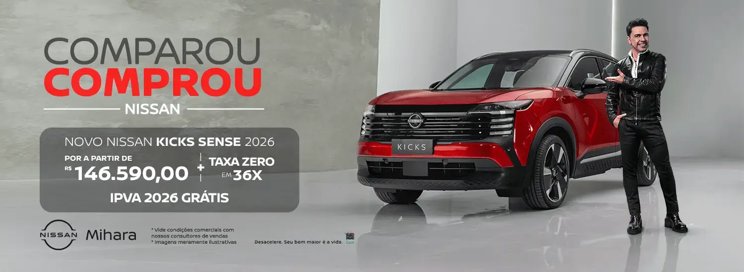 COMPROU GANHOU NISSAN - NOVO NISSAN KIKIS SENSE 2026 POR A PARTIR DE R$ 146.990,00 + TAXA ZERO EM 36X IPVA 2026 GRÁTIS 