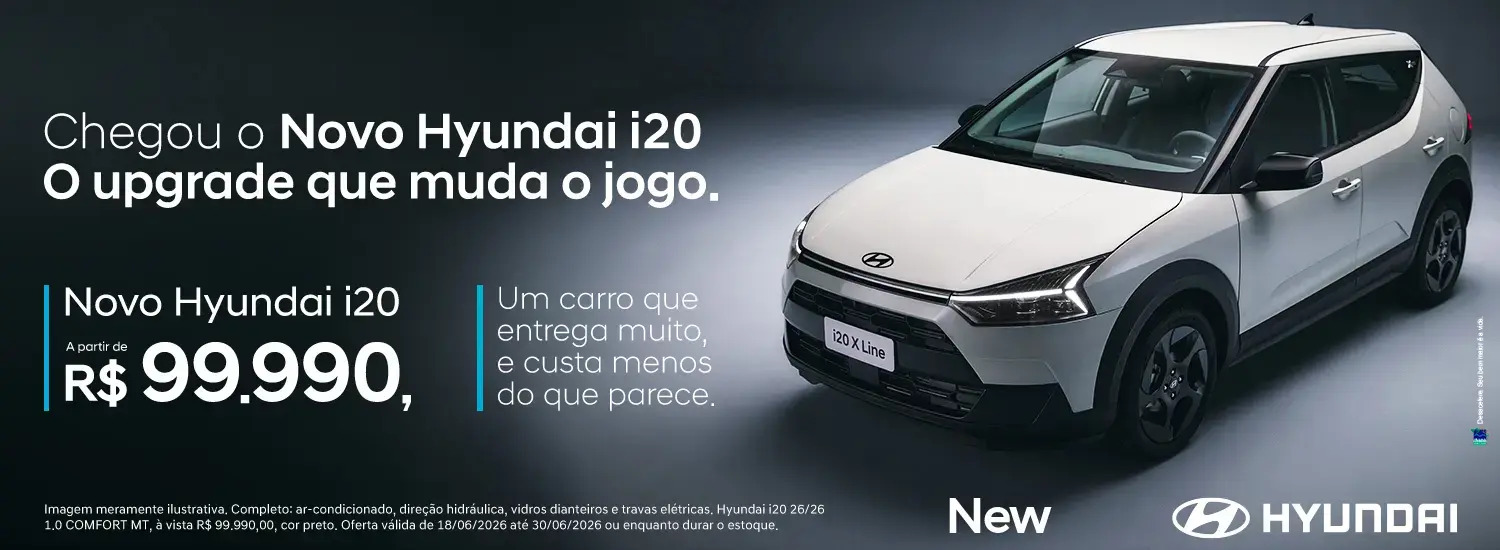 O Hyundai i20 está a caminho. Um lançamento que reúne tecnologia, design e eficiência incríveis