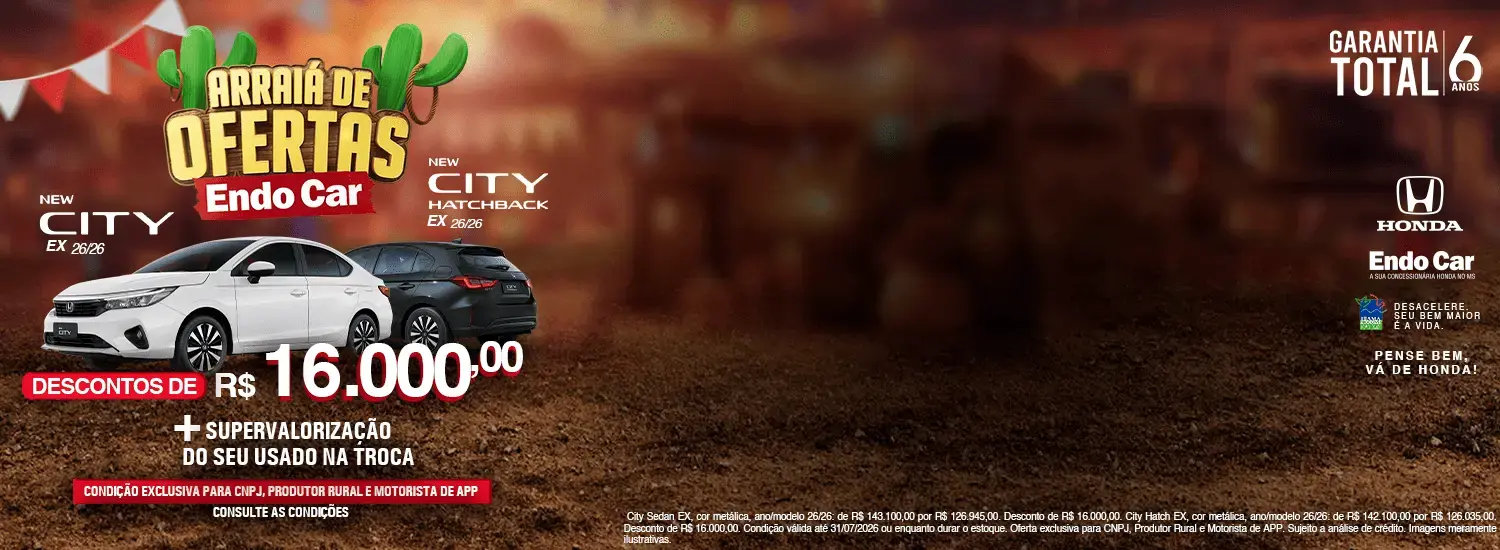 City Sedan EX e City Hatch EX | Venda Direta | CNPJ, Produtor Rural e Motorista de APP