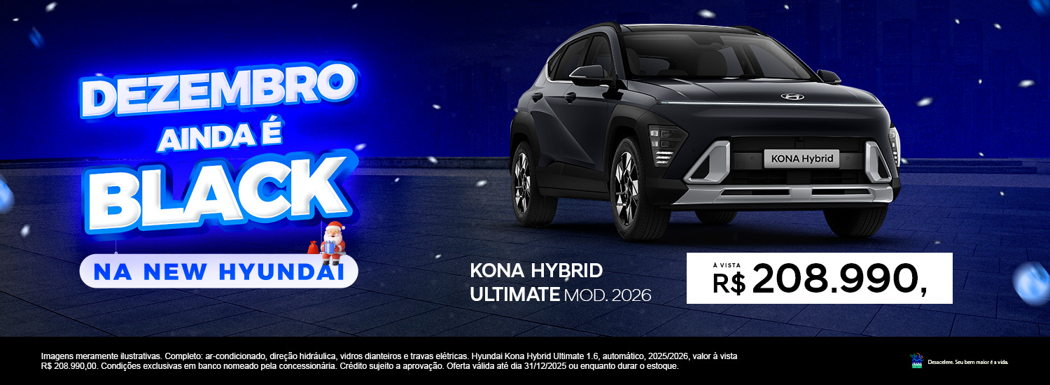 Dezembro ainda é black na New Hyundai! KOna Hybrid Ultimate R$ 208.990,00 