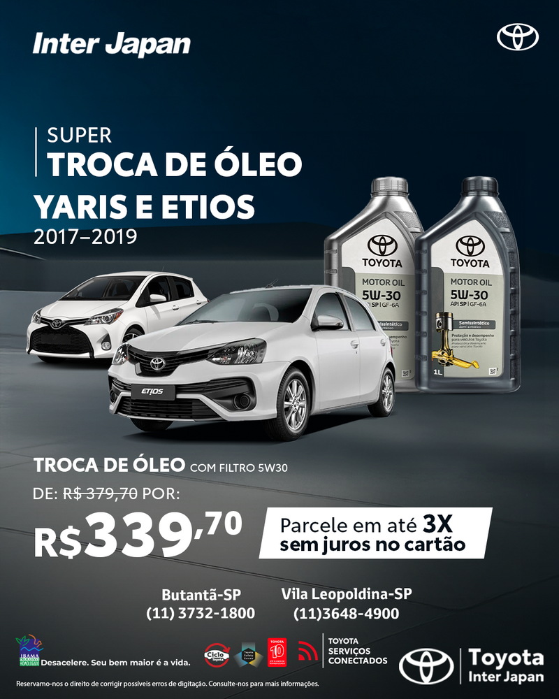 Troca de Óleo e Yaris Etios 2017 - 2019