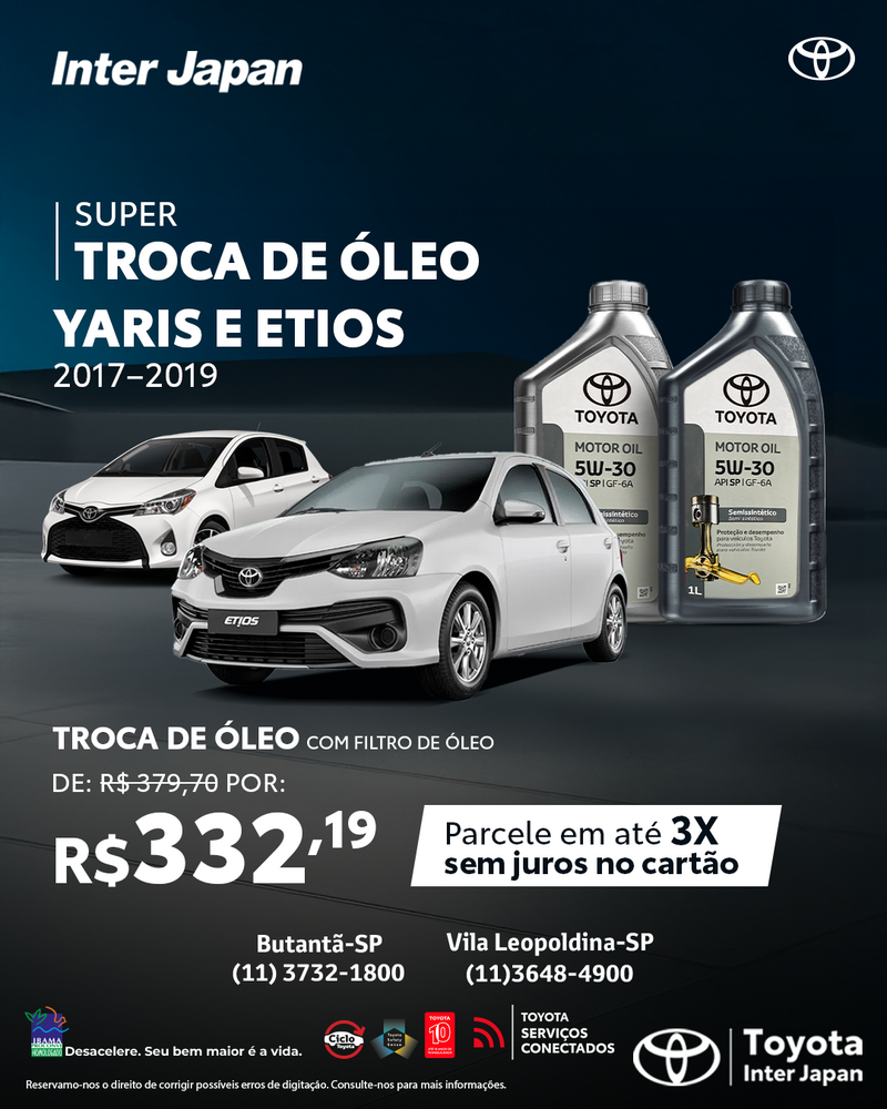 Troca de Óleo e Yaris Etios 2017 - 2019