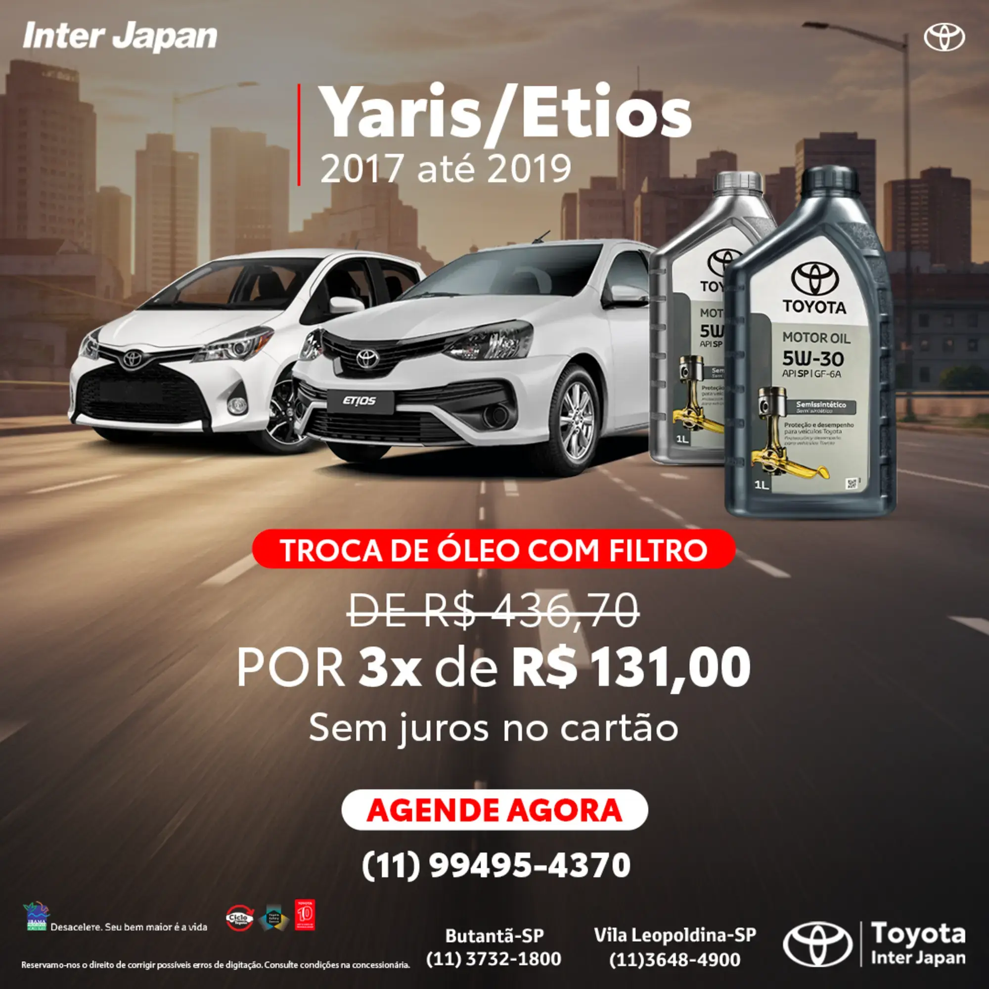 Troca de Óleo Yaris/Etios 2017 até 2019