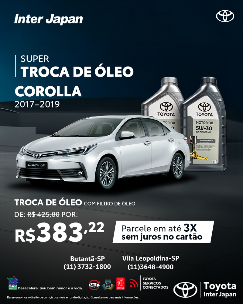 Super Troca de Óleo Corolla 2017 - 2019