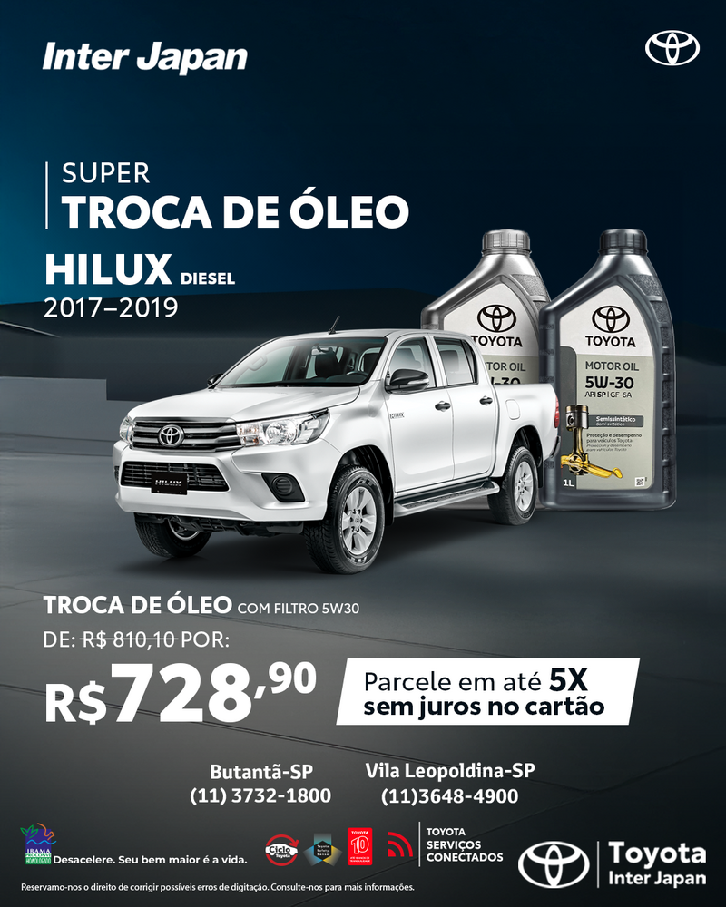 Super Troca de Óleo Hilux Diesel 2017 - 2019