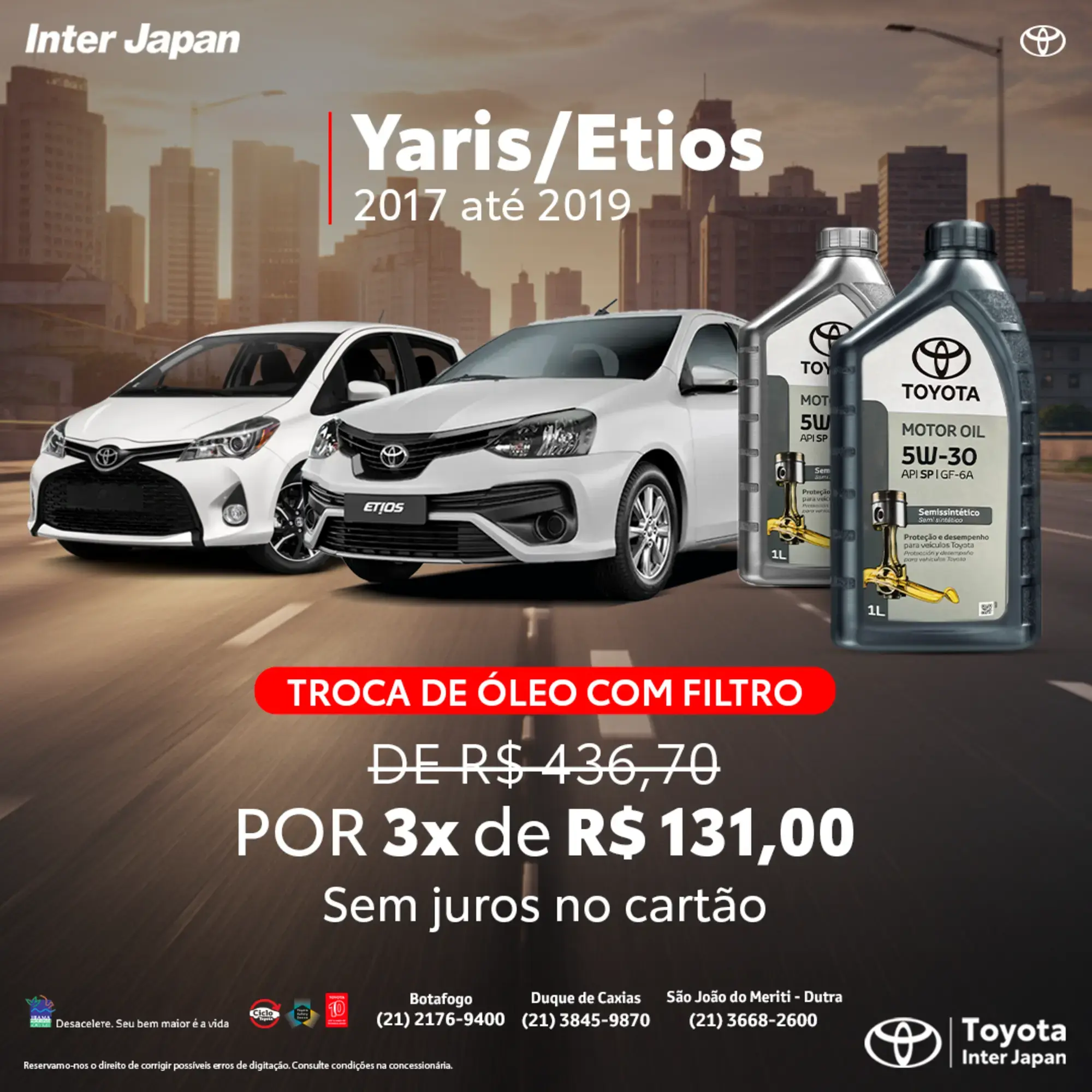 Troca de Óleo Yaris/Etios 2017 até 2019
