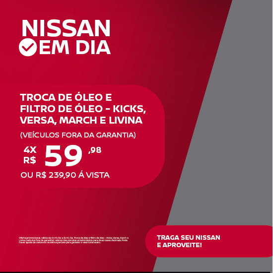 Troca de óleo e filtro de óleo kicks Versa Ma