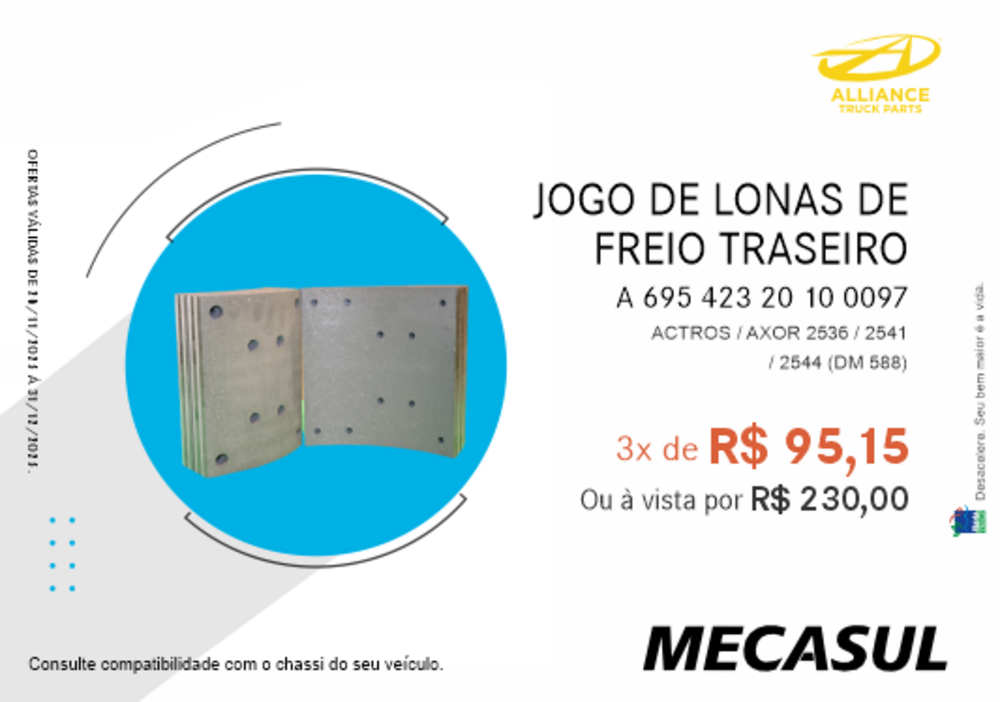 JOGO DE LONAS DE FREIO TRASEIRO