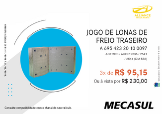 JOGO DE LONAS DE FREIO TRASEIRO