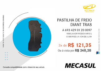 PASTILHA DE FREIO DIANT TRAS