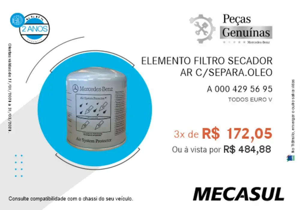 ELEMENTO FILTRO SECADOR AR C/SEPARA ÓLEO