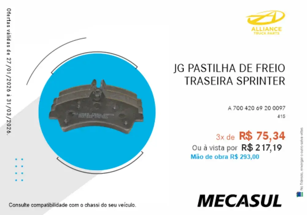 JG PASTILHA DE FREIO TRASEIRA SPRINTER