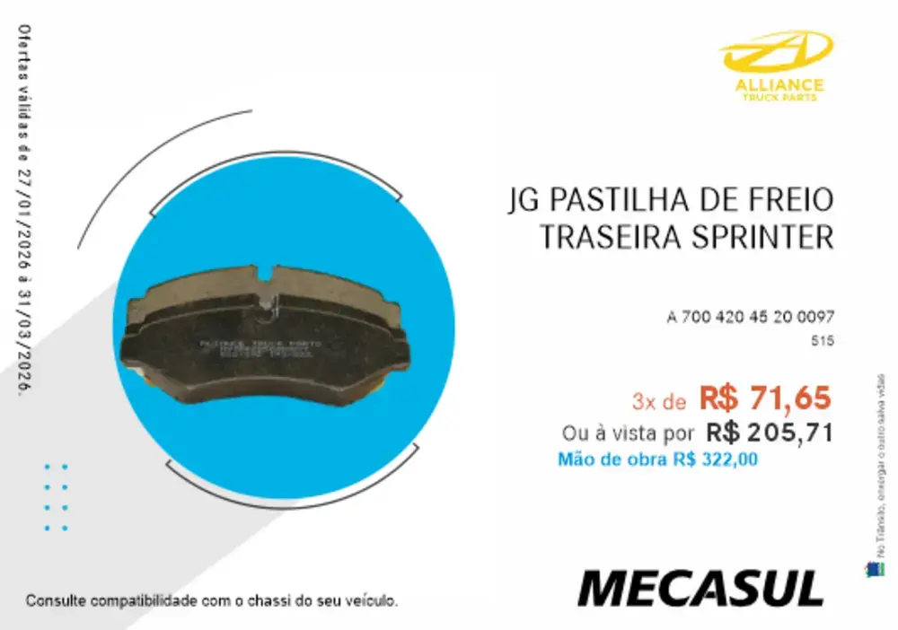 JG PASTILHA DE FREIO TRASEIRA SPRINTER