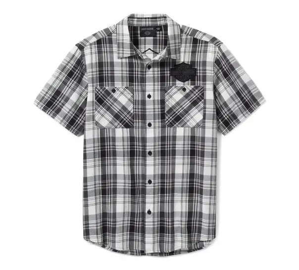 Men's Bar & Shield Plaid Shirt - Ghost Grey & Asphalt