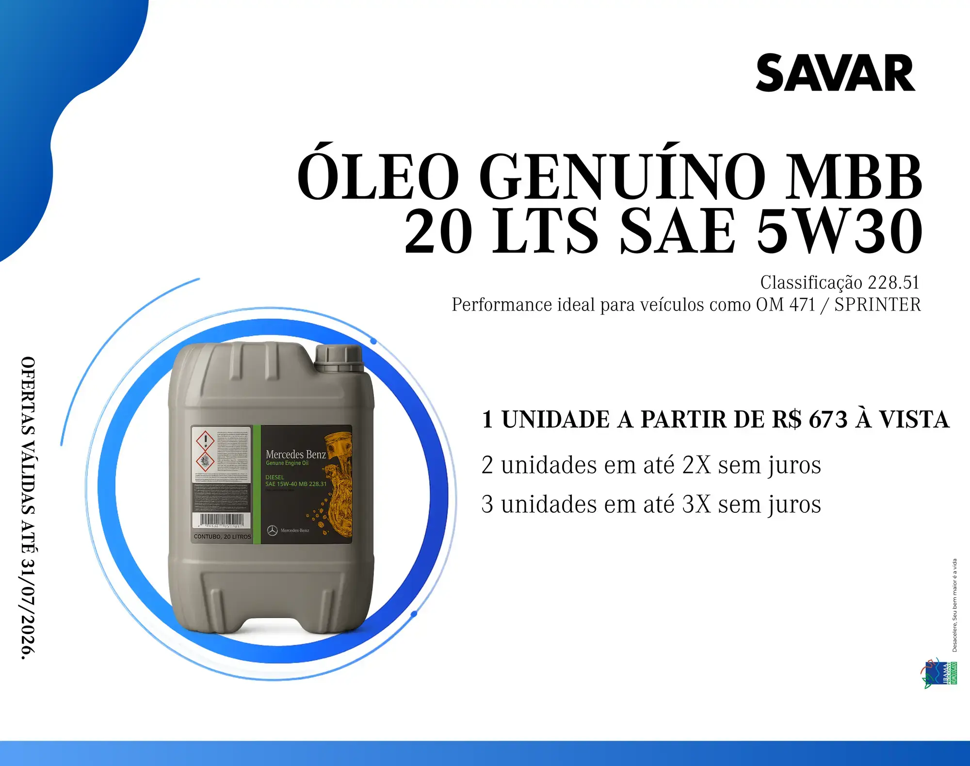 ÓLEO GENUÍNO MBB 20 LTS SAE 5W30