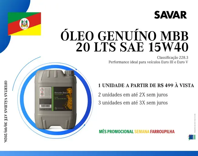 ÓLEO GENUÍNO MBB 20 LTS SABE 15W40