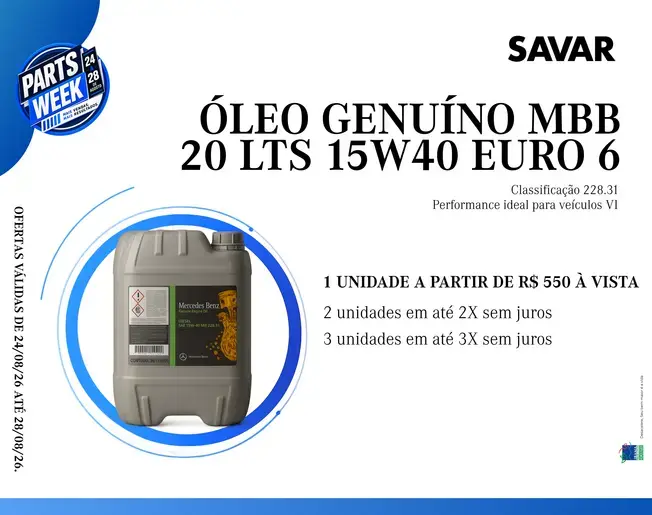 ÓLEO GENUÍNO MBB 20 LTS 15W40 EURO 6