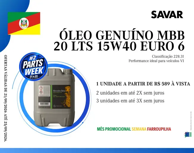 ÓLEO GENUÍNO MBB 20 LTS 15W40 EURO 6 - 228.31