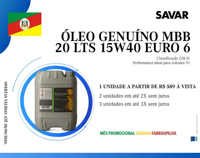 ÓLEO GENUÍNO MBB 20 LTS 15W40 EURO 6