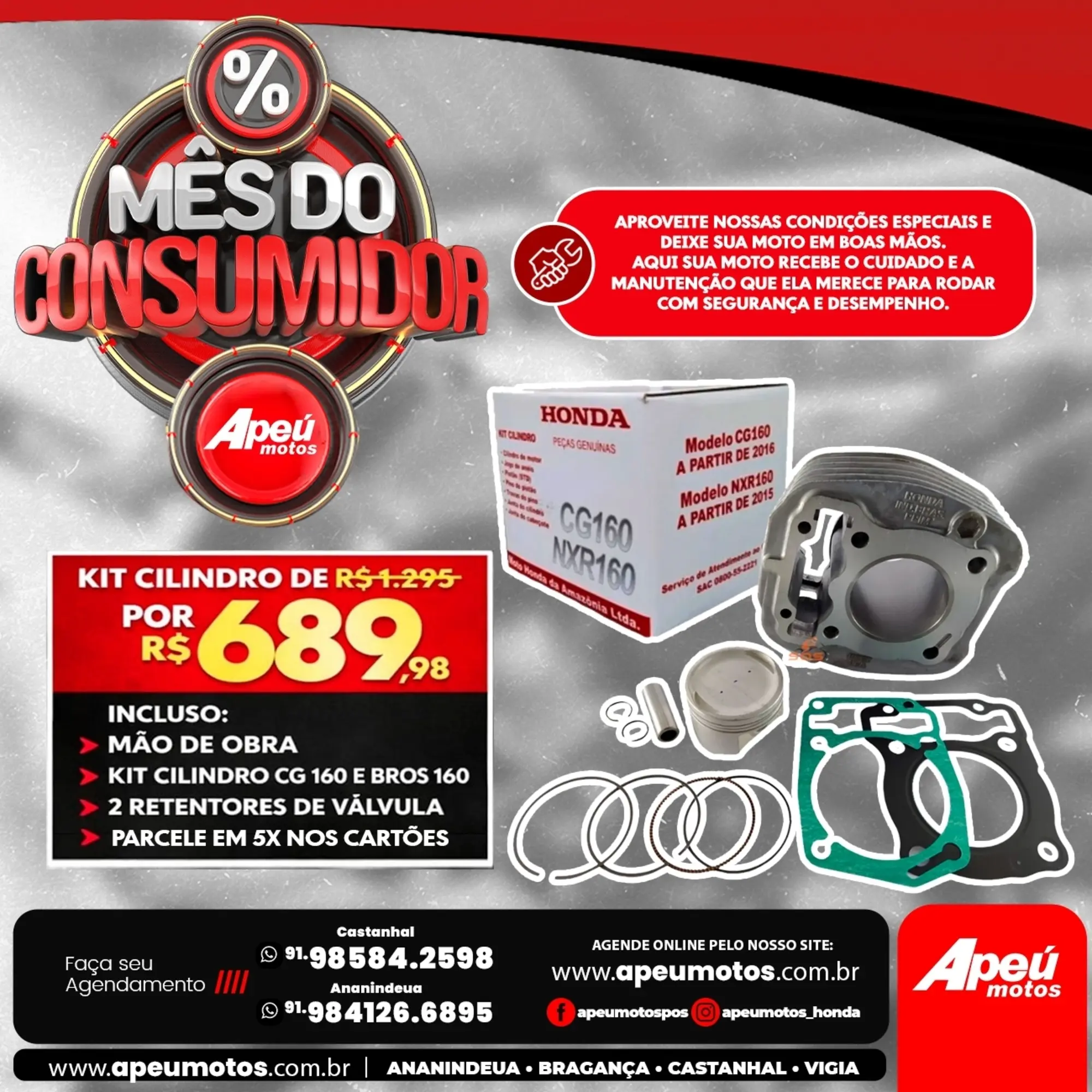 KIT CILINDRO HONDA HOP CG 160/NXR 160